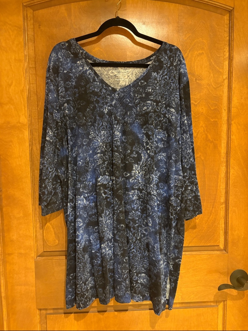 Catherines Blue and Black Printed V-Neck Top